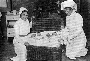 Photo:A hamper of Christmas babies, c.1930.